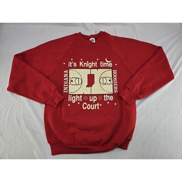 Vintage Indiana Hoosiers Bob Knight Time Sweatshirt Red‎ Crew Neck Sweater USA L - Picture 1 of 9